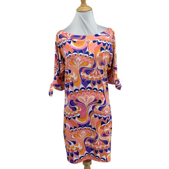 Trina Turk Dresses & Skirts - Trina Turk Dress Womens S Small Printed Coco Knot It Split Tie Sleeve Boat Neck